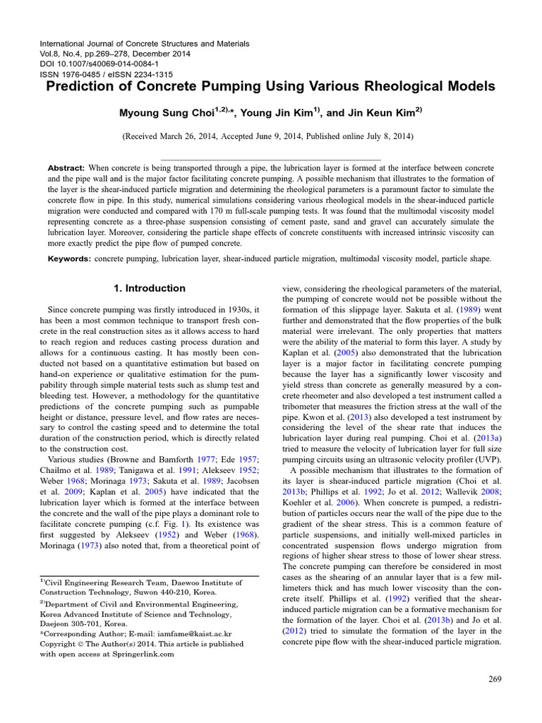Pumpability Of Concrete Pdf Rheology Viscosity