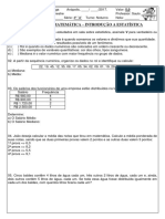 Avaliação de Matemática sobre Estatística