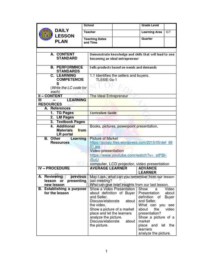 Business plan activity for students image