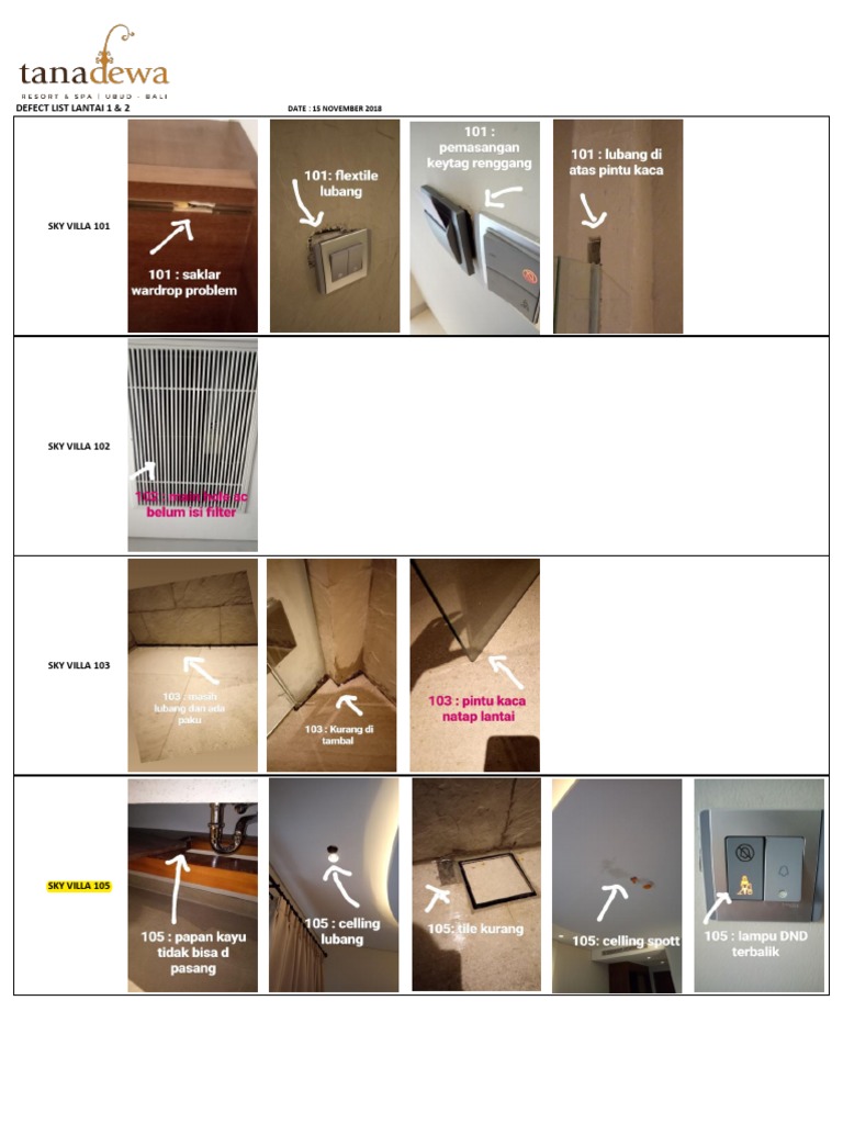 Defect List for Sky Villa Units | PDF | Computers | Technology ...