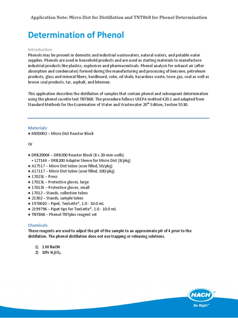 Determination of Phenol With Hach PDF Asphalt Petroleum