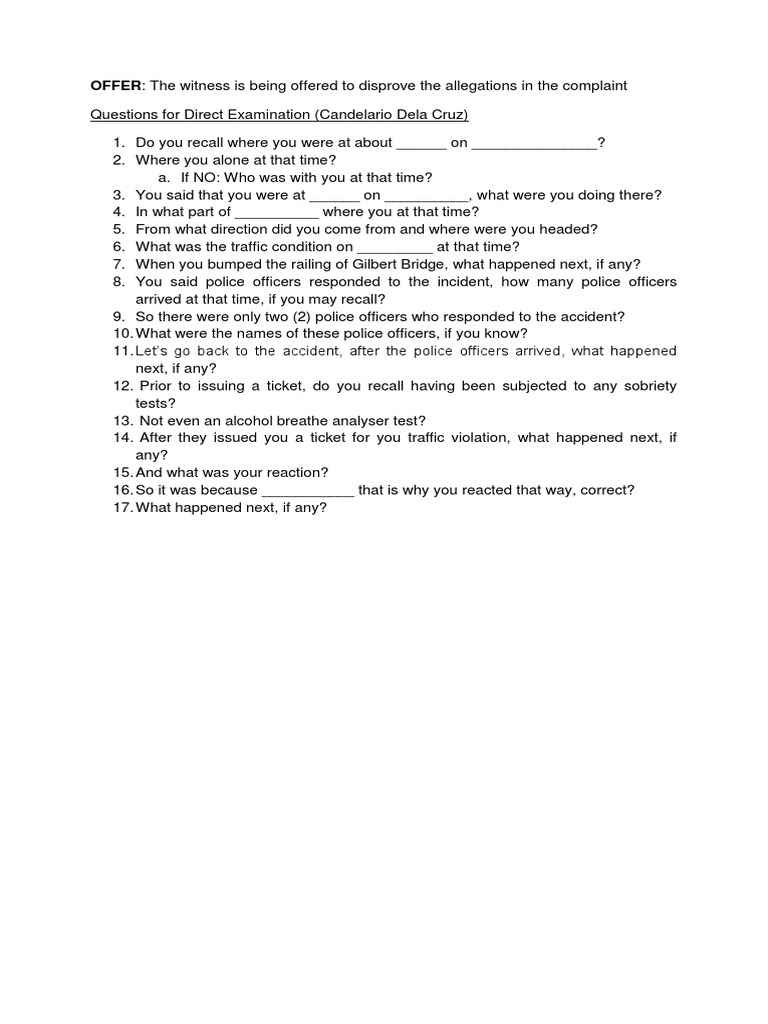 Questions For Direct Examination PDF