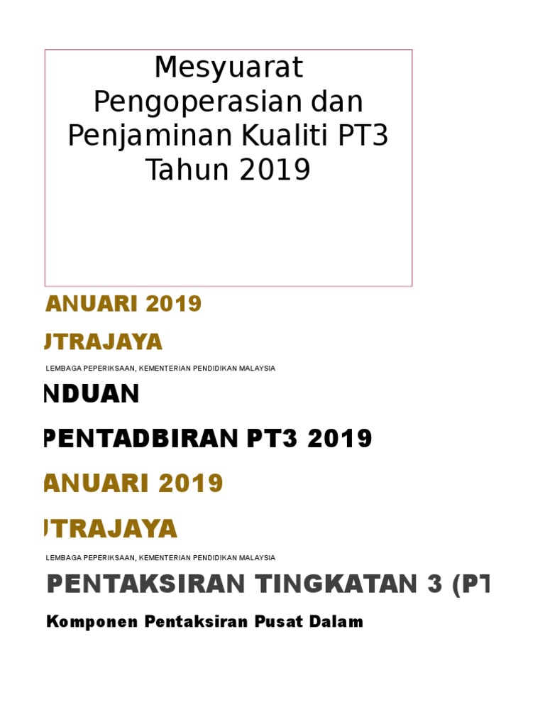 Buku Panduan Pentadbiran Dan Jadual Lerja Pt3 Tahun 2019