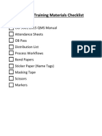 ISO Related Training Materials Checklist
