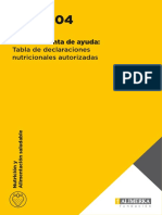 Tabla de Declaraciones Nutricionales Autorizadas