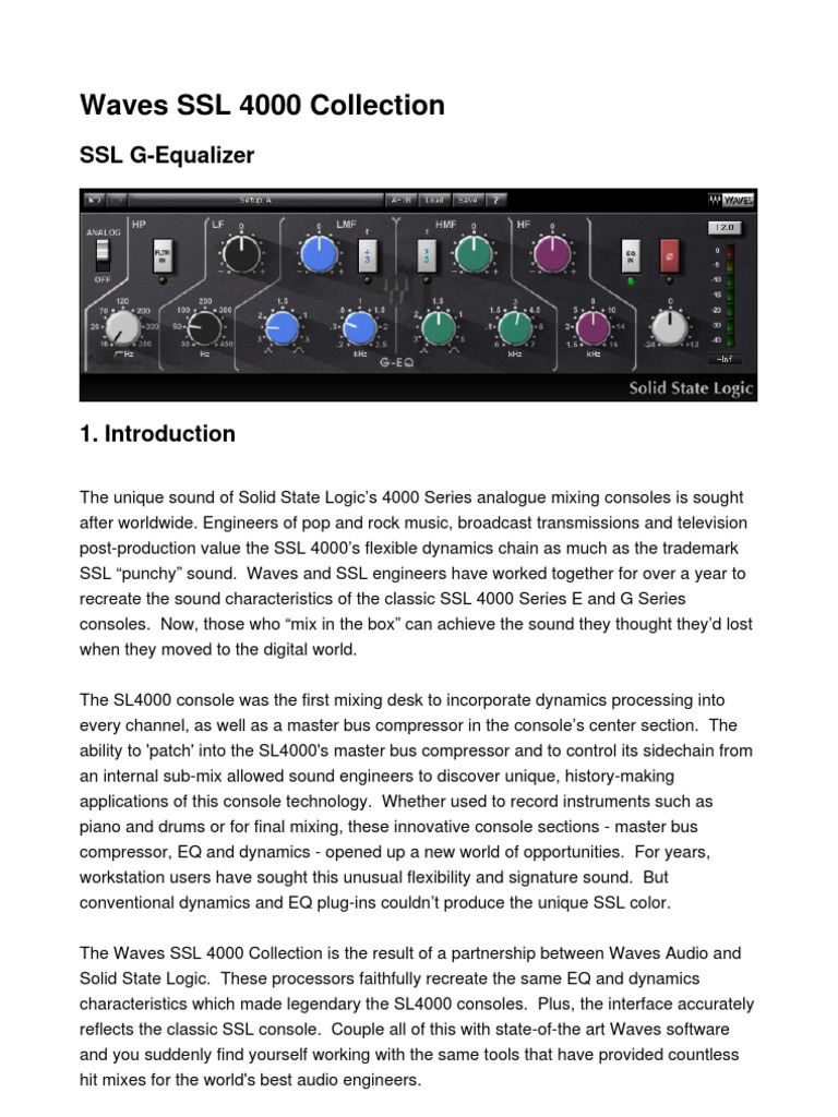 Waves SSL 4000 G-Equalizer Overview | PDF | Equalization (Audio ...