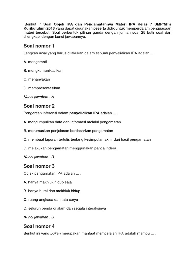 Soal Bab Objek Ipa