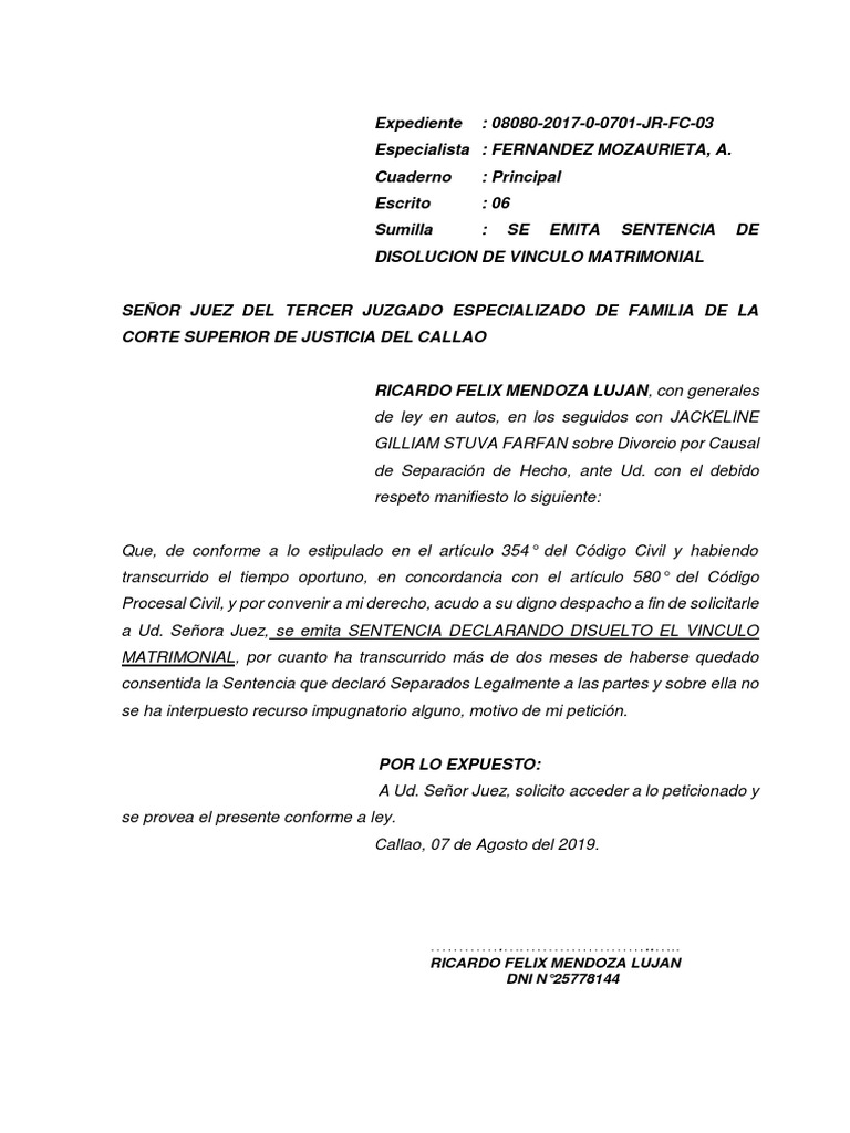 ESCRITO SOLICITANDO SE EMITA SENTENCIA