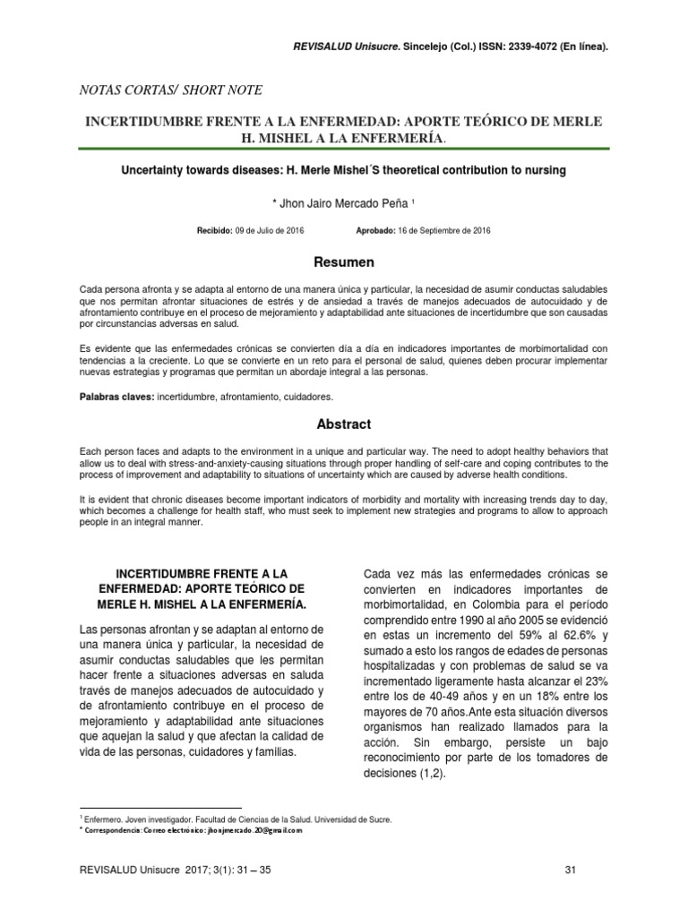 Teoria de La Incertidumbre Frente A La Enfermedad | PDF | Toma de ...