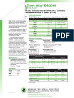 Specification Sheet: Alloy 304/304H: (UNS S30400, S30409) W. Nr. 1.4301