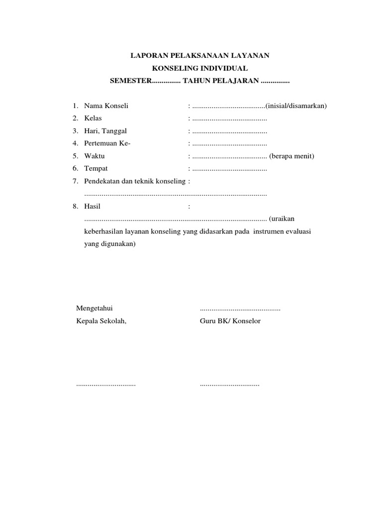 Contoh Laporan Konseling Individu Soal Rumit