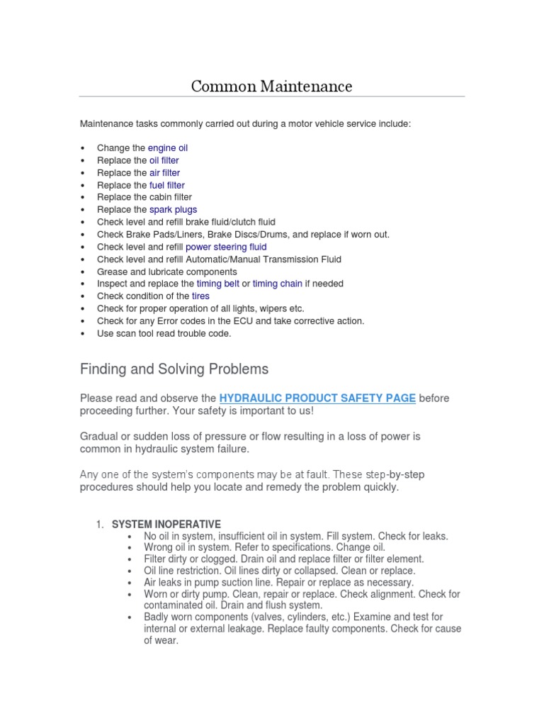 Vehicle & Hydraulic System Maintenance | PDF | Motor Oil | Pump
