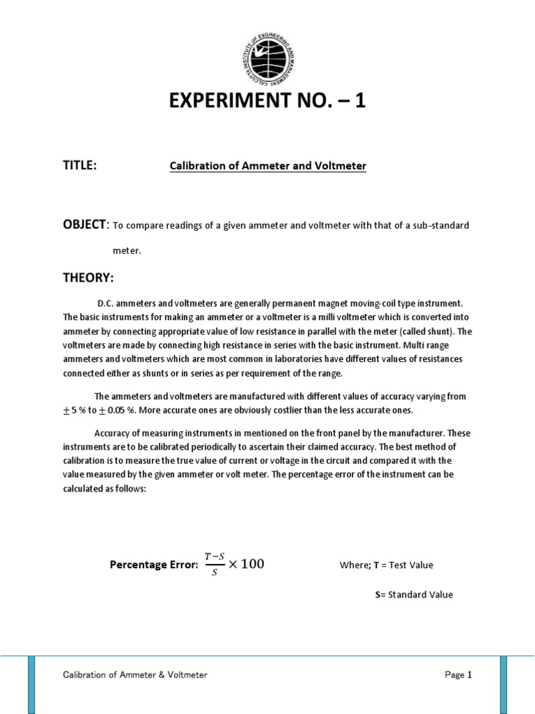 Calibration of Ammeter and Voltmeter PDF Electrical Engineering