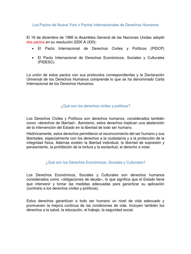 Los Pactos de Nueva York o Pactos Internacionales de Derechos Humanos