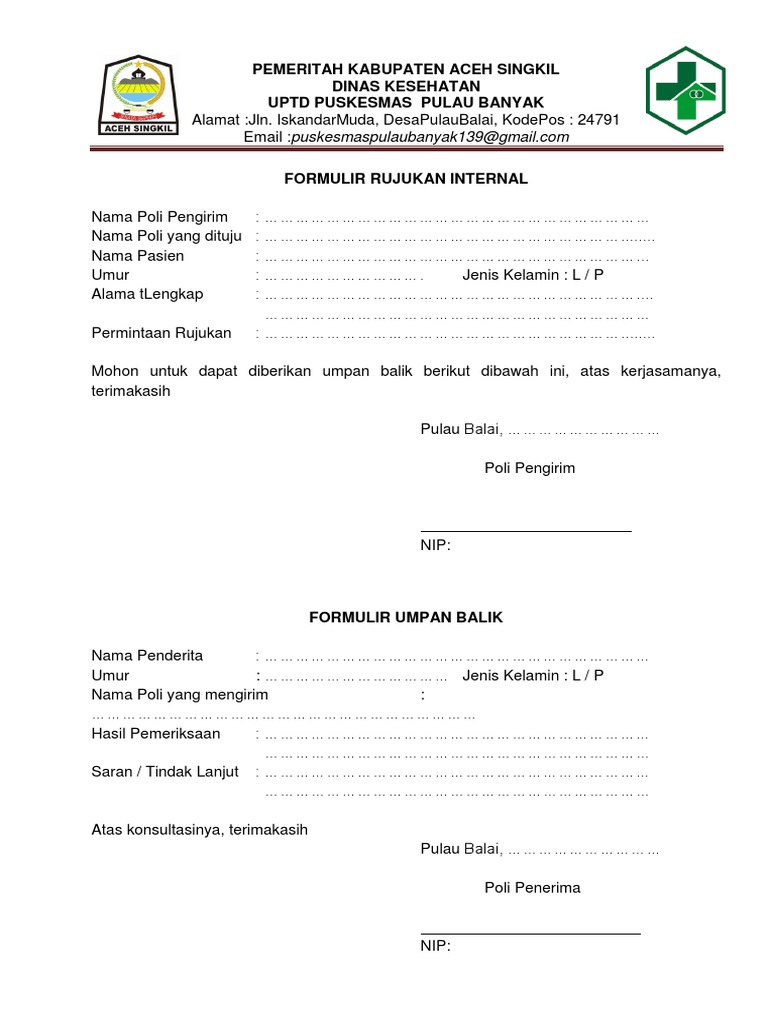 Formulir Rujukan Internal Puskesmas | PDF | Olahraga & Rekreasi