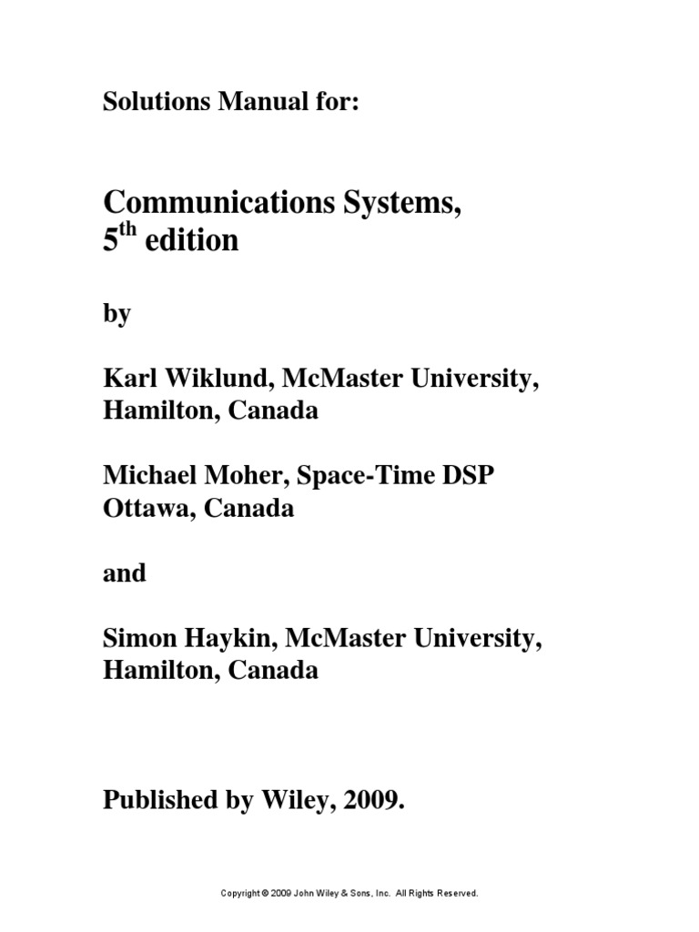 Communications Systems, 5 Edition: Solutions Manual For | PDF ...