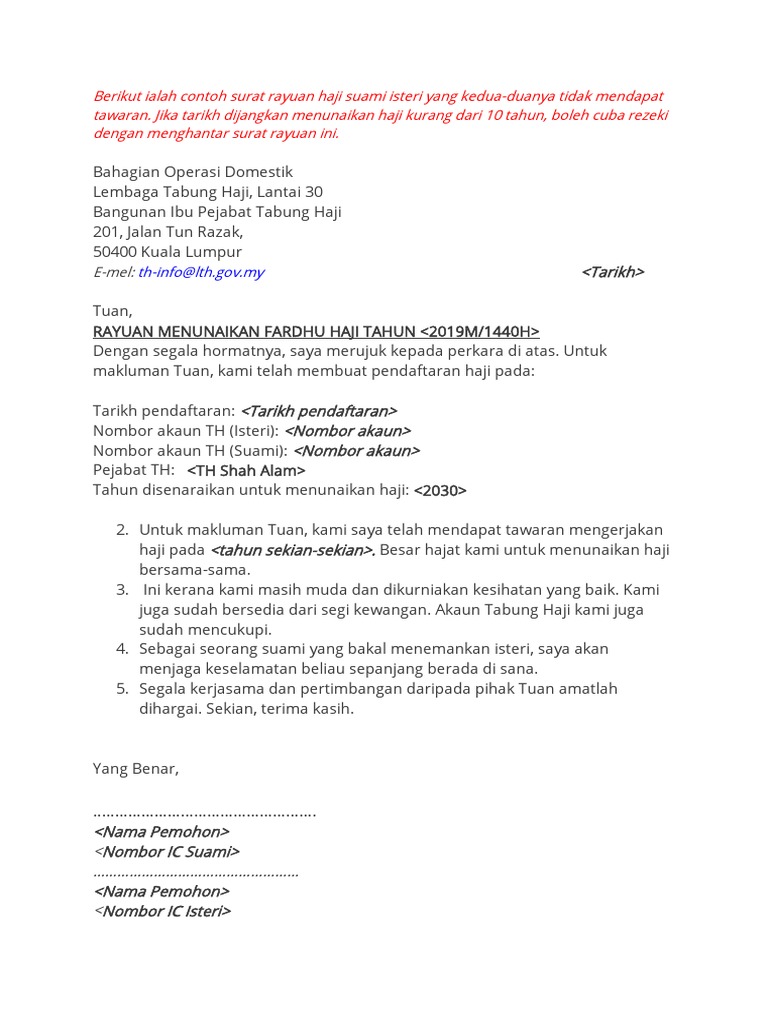 Contoh Surat Rayuan Haji Suami Isteri Pdf
