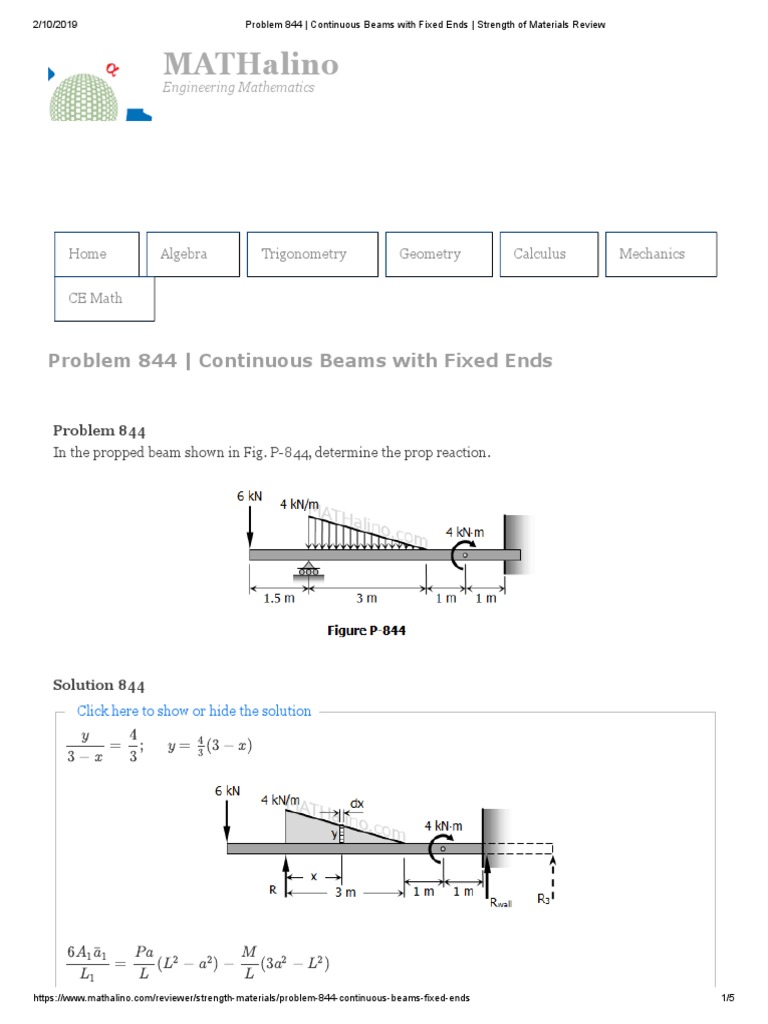 Problem 844 - Continuous Beams With Fixed Ends - Strength of Materials ...