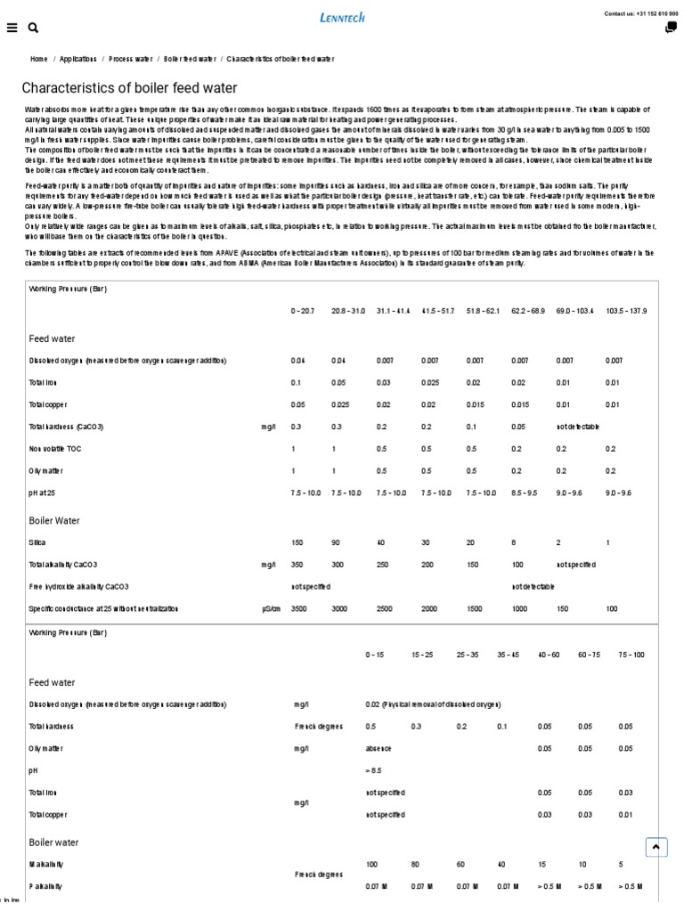 Boiler Feed Water Specifications Guide | PDF | Boiler | Transparent ...