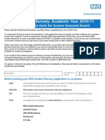 NHS Student Bursary: Academic Year 2010/11: Re-Application Form For Income Assessed Award