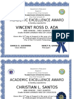 Academic Excellence Award: Vincent Ross D. Ada