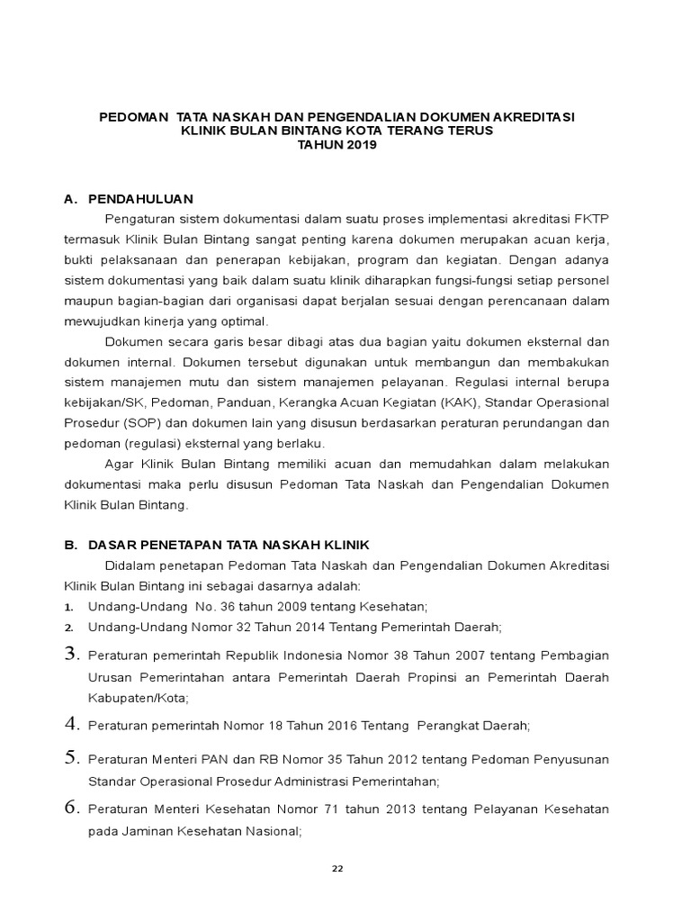Contoh Pedoman Tata Naskah Akreditasi Klinik | PDF
