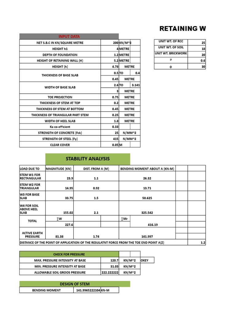 Retaining Wall Design and Analysis Guide | PDF | Engineering | Solid ...