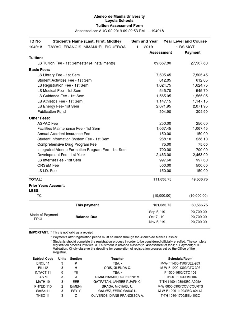 Ateneo de Manila University | PDF | Fee | Learning