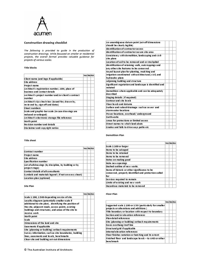 Construction Drawing Checklist Title Blocks PDF Plumbing Door