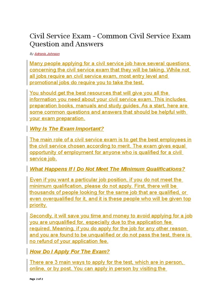 Civil Service Exam Common Civil Service Exam Question and Answers