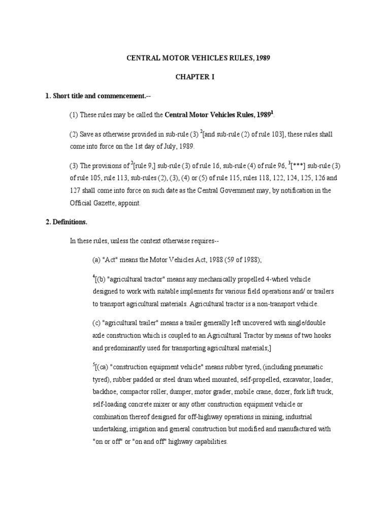 CMVR Rules 1989 ChapterI PDF Driver's License License