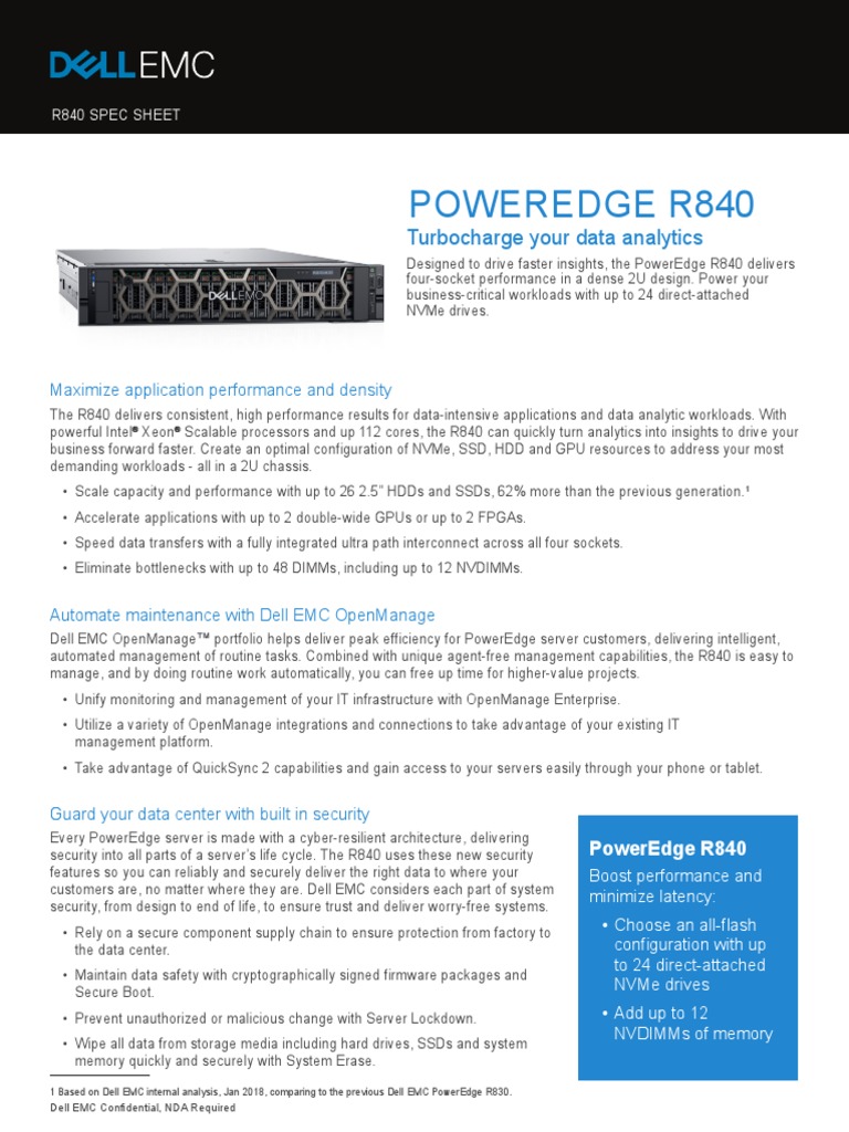 Dellemc Poweredge r840 Spec | PDF | Solid State Drive | Hard Disk Drive