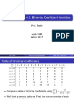 Chapter 3.3, 4.1, 4.3. Binomial Coefficient Identities: Prof. Tesler