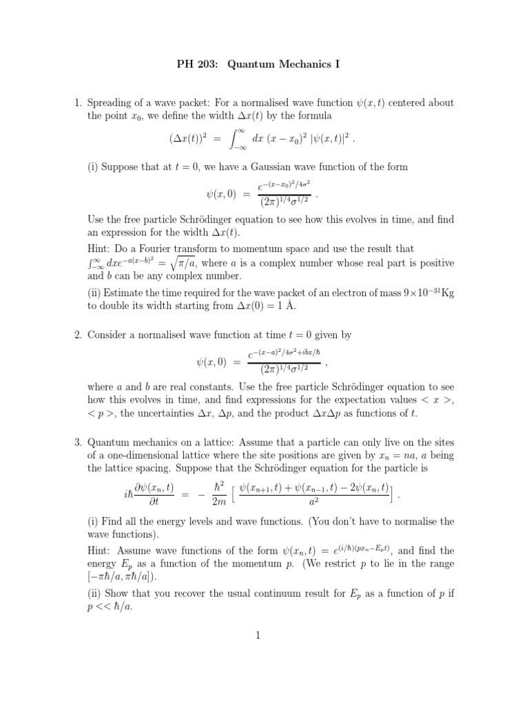 Problems in Quantum Mechanics | PDF | Wave Function | Hamiltonian ...