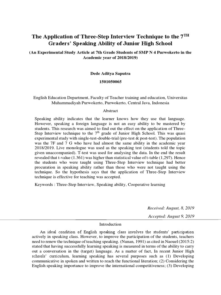 Three-Step Interview for 7th Grade Speaking | PDF | Student's T Test ...