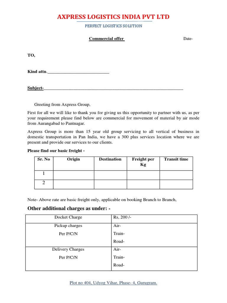 Quotation Format PDF Cargo Logistics