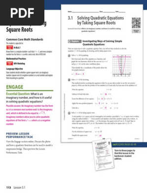 3 1 Answers Pdf Quadratic Equation Square Root