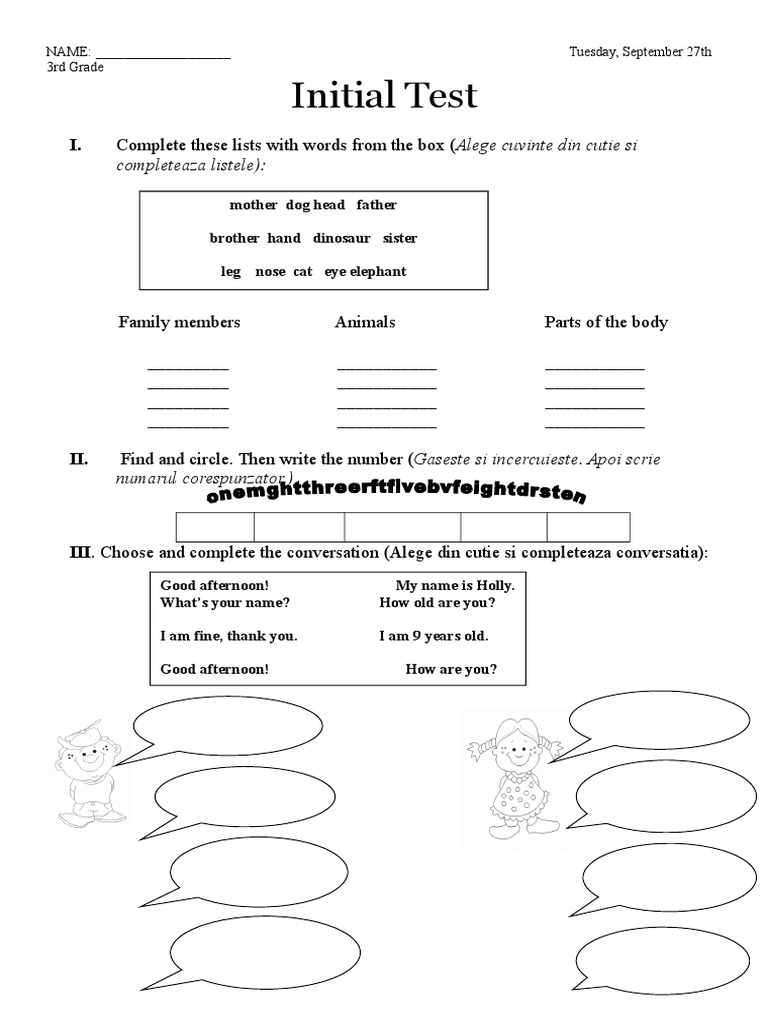 3rd Grade Initial English Test | PDF | Self-Improvement | Science ...
