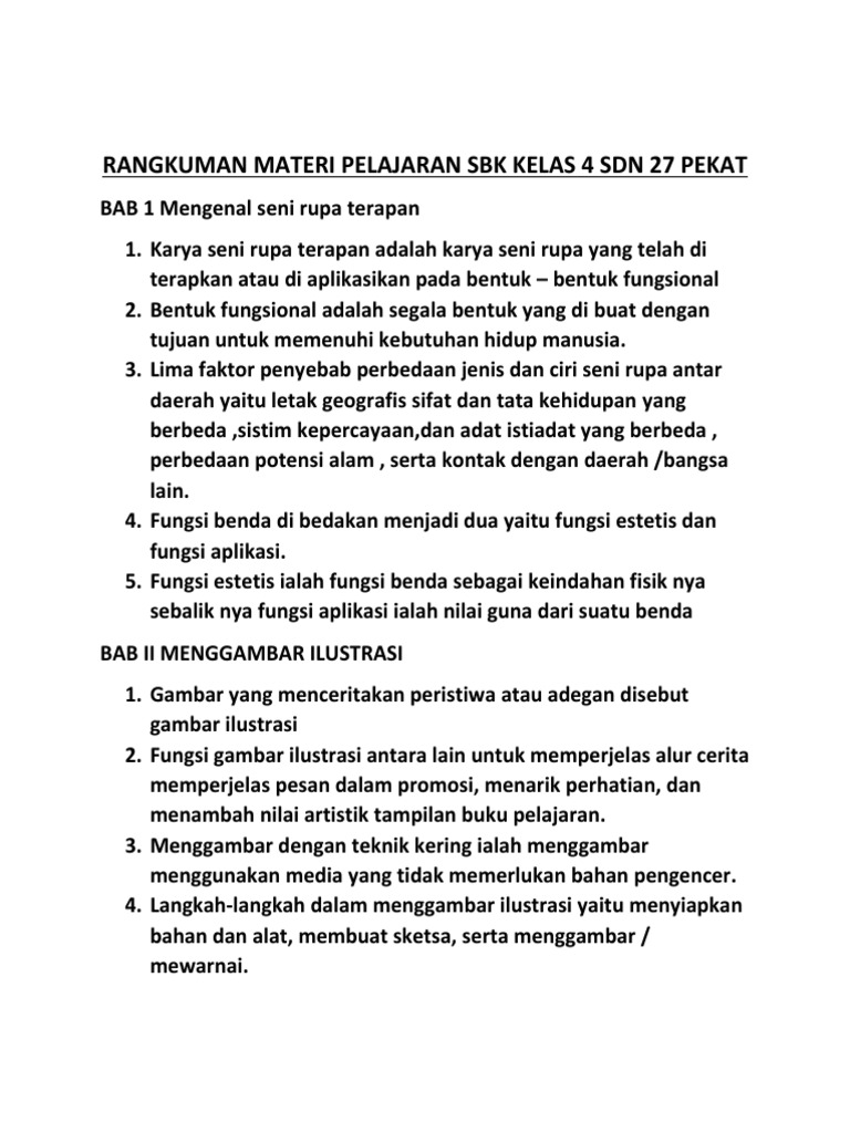 Rangkuman Materi Pelajaran Sbk Kelas 4docx