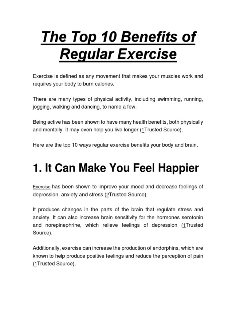 The Top 10 Benefits of Regular Exercise | PDF | Weight Loss | Strength ...