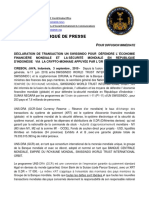 2019-09-03 FRENCH PRESS RELEASE - UN SWISSINDO DECLARATION TRANSACTION TO DEFEND WORLD FINANCIAL ECONOMY AND WORLD SECURITY IN THE REPUBLIC OF INDONESIA VIA UNS-DRA GOLD BACKED CRYPTOCURRENCY