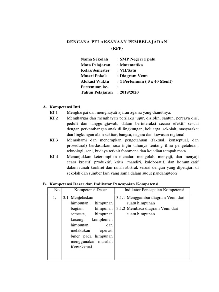 RPP Diagram Venn Kelas VII SMP | PDF