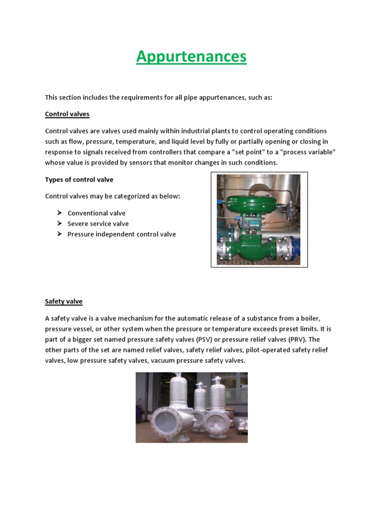 Appurtenances Control valves