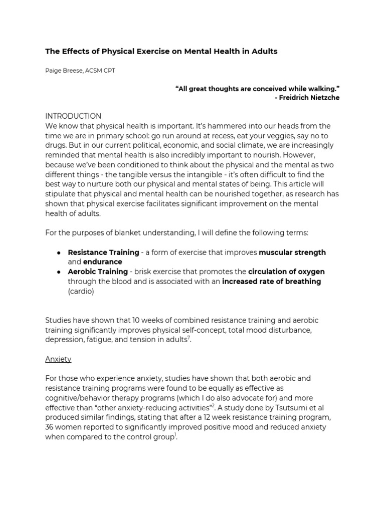 Exercise's Impact on Adult Mental Health | PDF | Aerobic Exercise ...