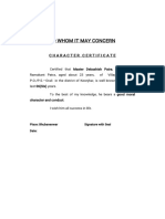 Towhom I Tmayconcern: Character Certificate