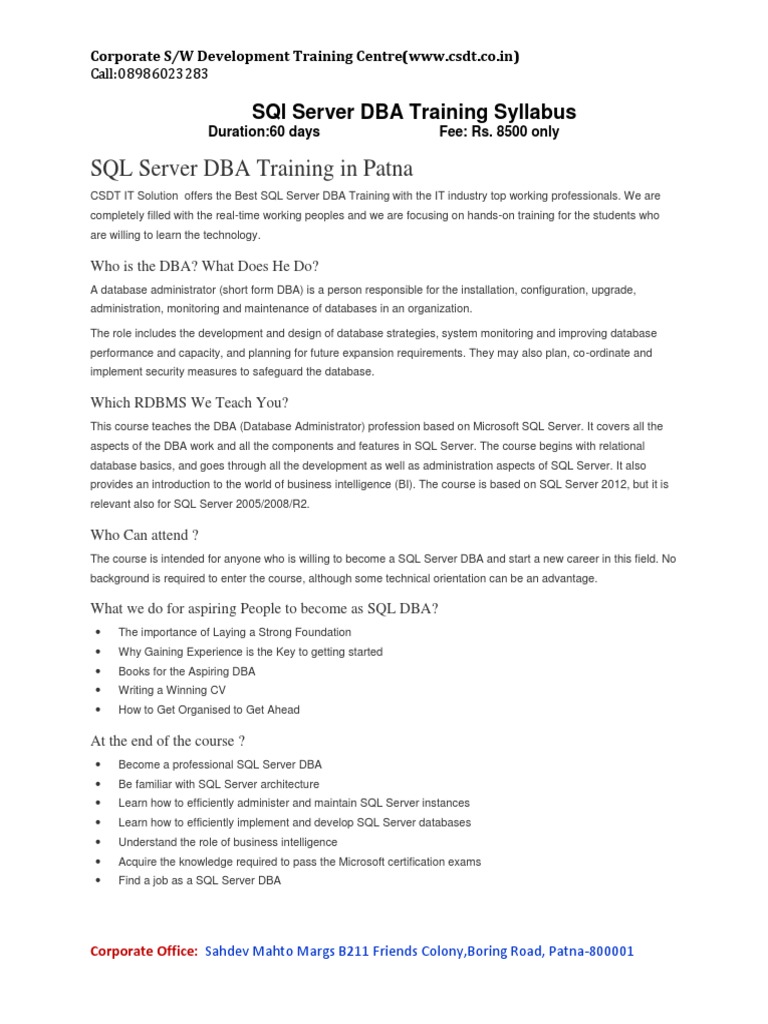 SQL Server DBA Training-9  PDF  Microsoft Sql Server  Databases