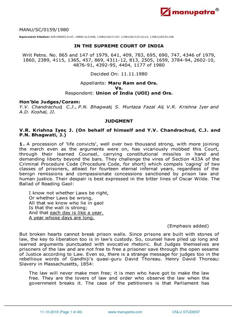Maru Ram and Ors Vs Union of India UOI and Ors 111s800159COM472572 ...