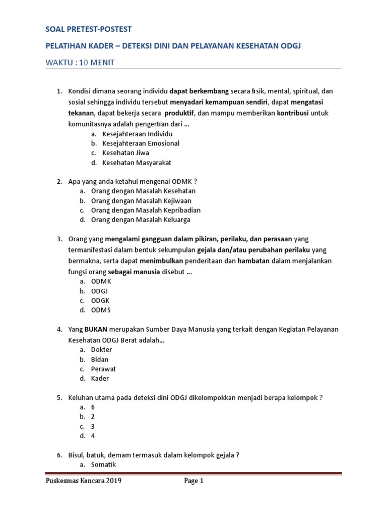 Soal Pretest Postest Pelatihan Kader Odgj