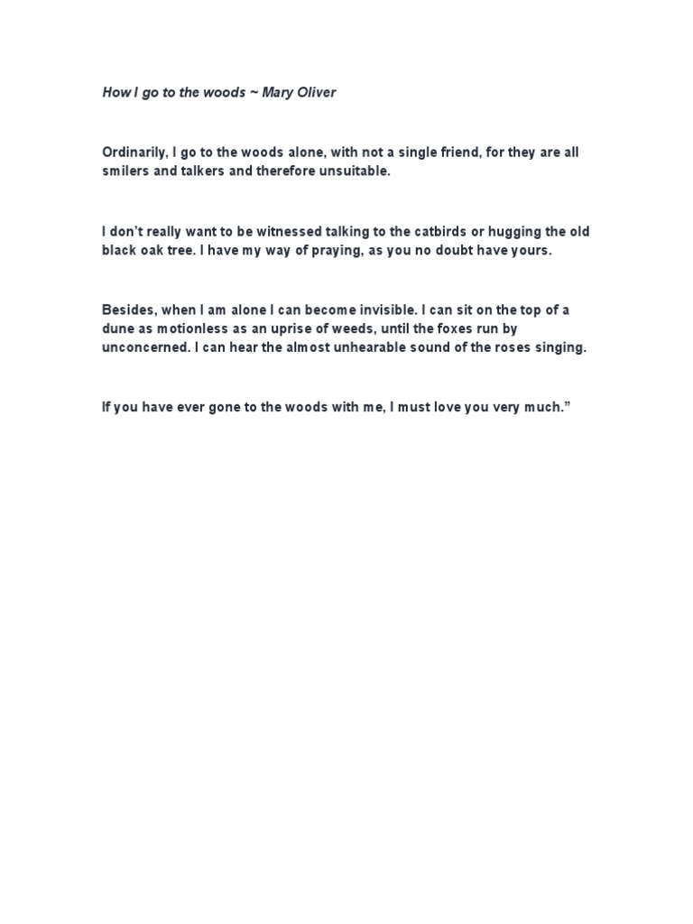 How I Go To The Woods MARY OLIVER PDF