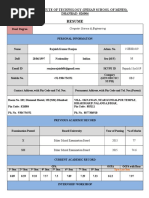 Resume: Indian Institute of Technology (Indian School of Mines), DHANBAD-826004